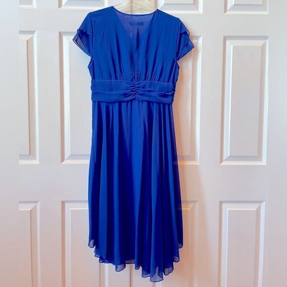 COBALT BLUE SHORT SLEEVE CREPE DRESS FULLY LINED BY LIANG LIANG SIZE XXL - Picture 6 of 6
